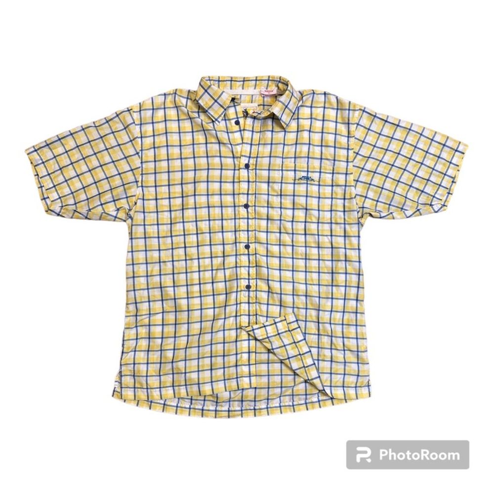 Vintage MECCA DNM XL yellow blue plaid short sleeves Hip Hop Skaters Y2K